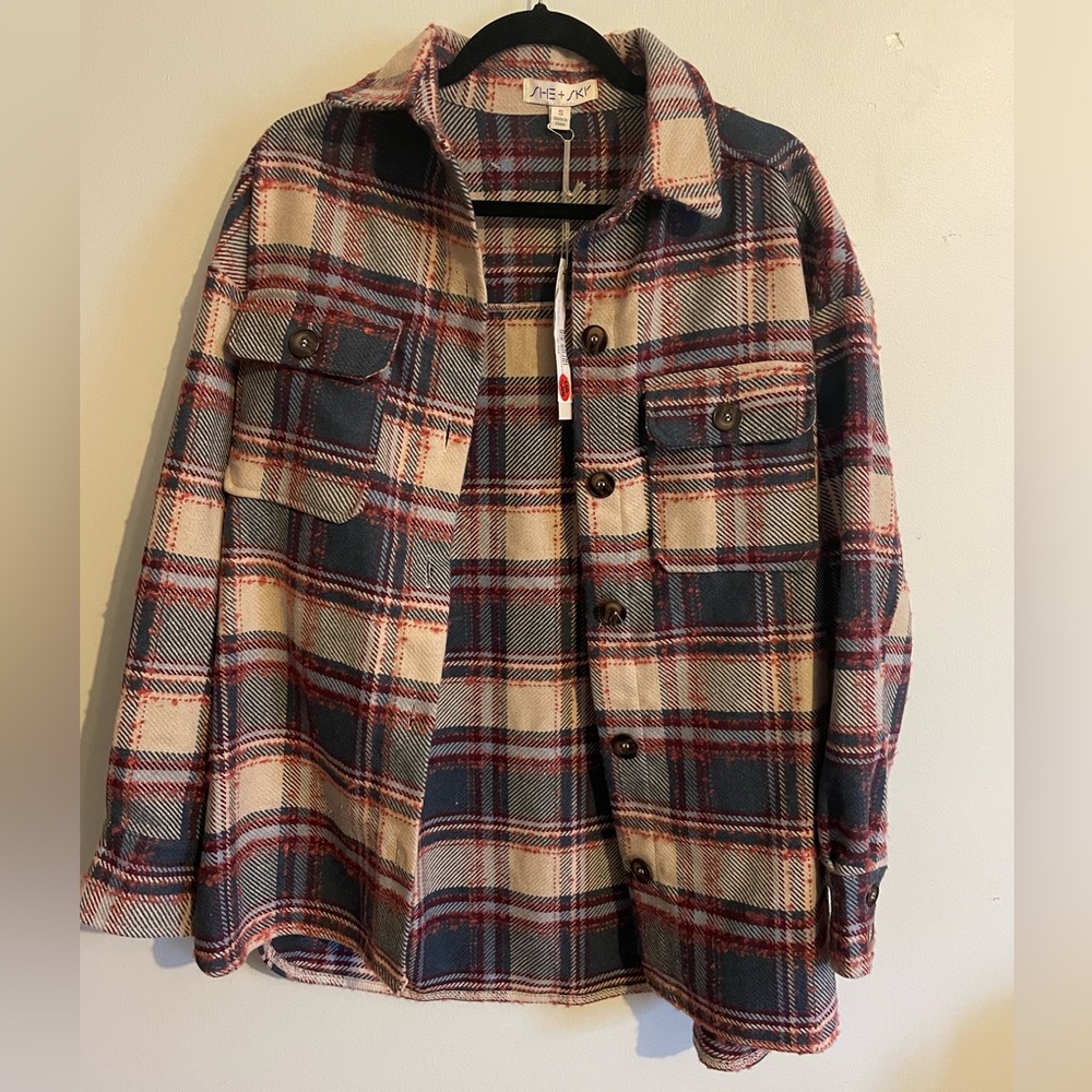 She and sky plaid shacket. Size S.